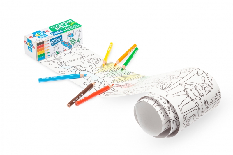 Carioca Mini rouleau de coloriage Jungle papier adhésif pour colorier - Applicable sur surfaces verticales ou horizontales - Réutilisable sans déchet - Comprend 6 crayons de couleur - Différentes couleurs