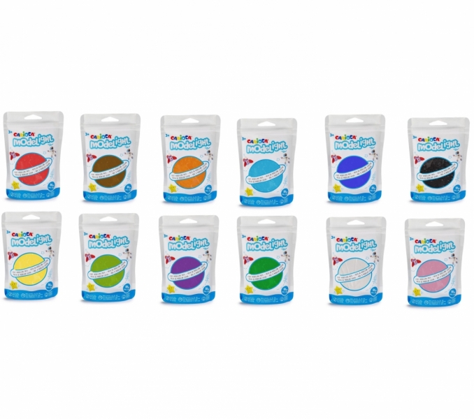 Carioca Modelight Pack de 12 Pâtes de Moulage Super Légères - Elastiques et Malléables - Sèchent à l'Air - Ne salissent pas les Mains - Réutilisables à l'Eau - Différentes Couleurs