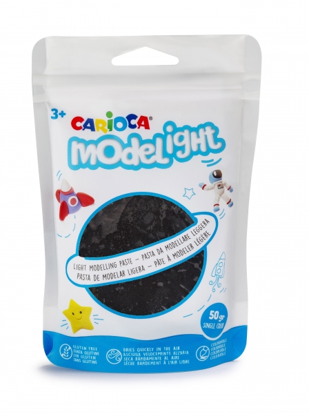 Carioca Modelight Pack de Pâte de Moulage Super Légère - Élastique et Malléable - Sèche à l'Air - Ne salit pas les Mains - Réutilisable à l'Eau - Couleur Noir