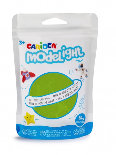 Carioca Modelight Pack de Pâte de Moulage Super Légère - Elastique et Malléable - Sèche à l'Air - Ne salit pas les Mains - Réutilisable à l'eau - Couleur Verte