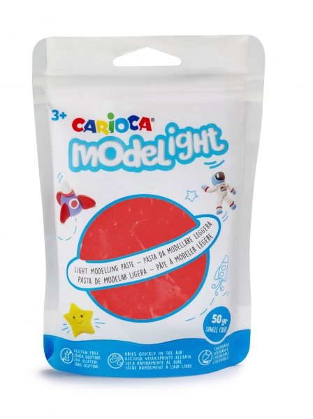Carioca Modelight Pack de Pâte de Moulage Super Légère - Elastique et Malléable - Sèche à l'Air - Ne salit pas les Mains - Réutilisable à l'eau - Couleur Rouge