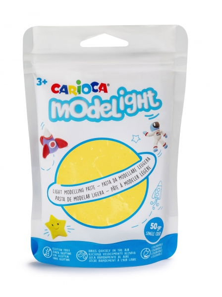 Carioca Modelight Pack de Pâte de Moulage Super Légère - Élastique et Malléable - Sèche à l'Air - Ne salit pas les Mains - Couleurs Vives et Miscibles - Couleur Jaune