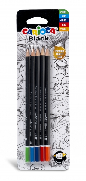 Carioca Noir Lot de 5 Crayons Graphite - Faciles à Effacer et à Tailler - Corps Triangulaire Agréable au Toucher - Mine Résistante aux Chutes - Couleur Noir