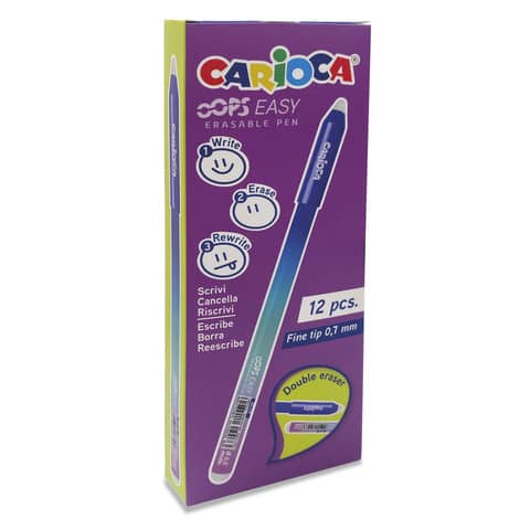 Carioca Oops Easy Pack de 12 Feutres Effaçables - Encre Thermo-Sensible - Corps à Effet Dégradé - Pointe Ø 0,7 mm - Double Caoutchouc - Couleurs Diverses