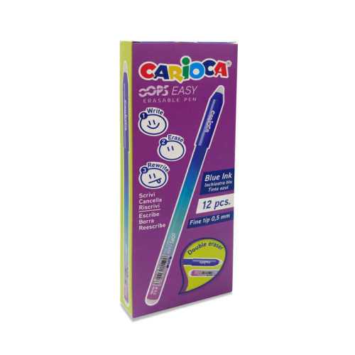 Carioca Oops Easy Pack de 12 Feutres Effaçables - Encre Thermo-Sensible - Corps à Effet Dégradé - Pointe Ø 0,7 mm - Double Caoutchouc - Couleurs Diverses