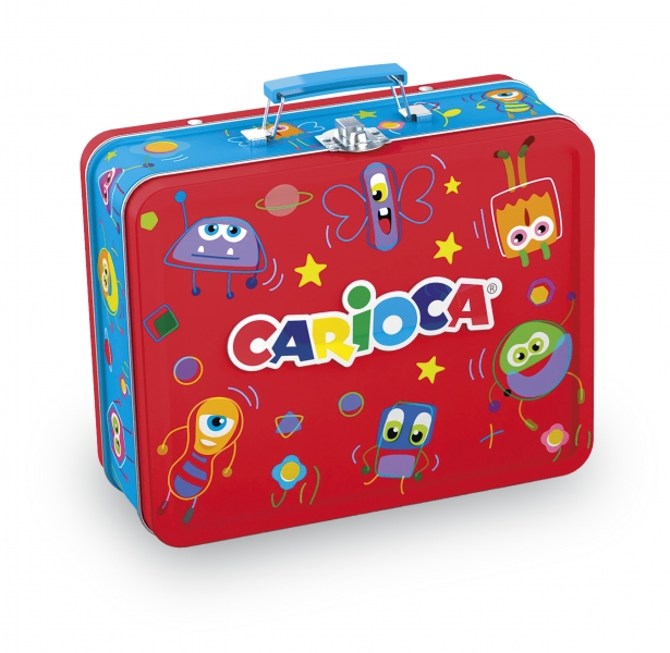 Carioca Pack de 100 Feutres Pointe Fine et Encre Super Lavable - Boite Métal - 1 Album de Coloriage - Dédié aux Petits Artistes - Couleurs Diverses