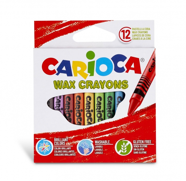 Carioca Pack de 12 Cires Pastel - Couleurs Vives - Lavables - Corps Ø 8mm - Couleurs Diverses