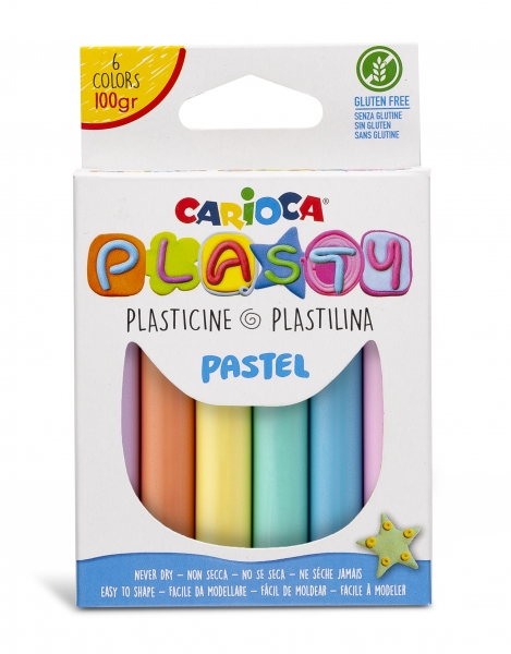 Carioca Pack de 6 Argile Couleur Pastel - Facile à Utiliser - Ne sèche pas - Réutilisable - Couleurs Vives et Mélangables - Sans Gluten - Différentes Couleurs