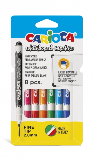 Carioca Pack de 8 Marqueurs Tableau Blanc Pointe Fine - Séchage Rapide - S'efface Facilement - Pointe Ø 2,8 mm - Couleurs Diverses