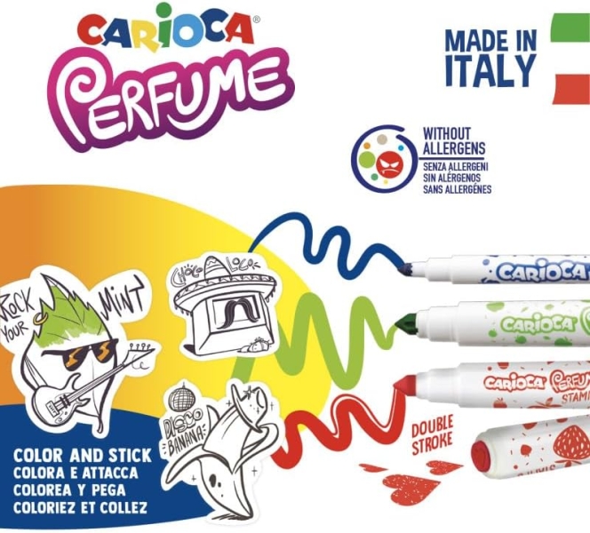 Carioca Parfum Pack de 30 Feutres Parfumés - 12 Pointe Moyenne, 10 Maxi Pointe et 8 Maxi Pointe et Pointe avec Tampons - Idéal pour Dessiner et Colorier - Couleurs Assorties