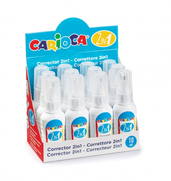 Carioca Présentoir de 12 Correcteurs 2En1 - Stylo et Pinceau - Pinceau en Nylon Doux et Précis - Pointe en Métal de Précision - Séchage Rapide - Couleur Blanc