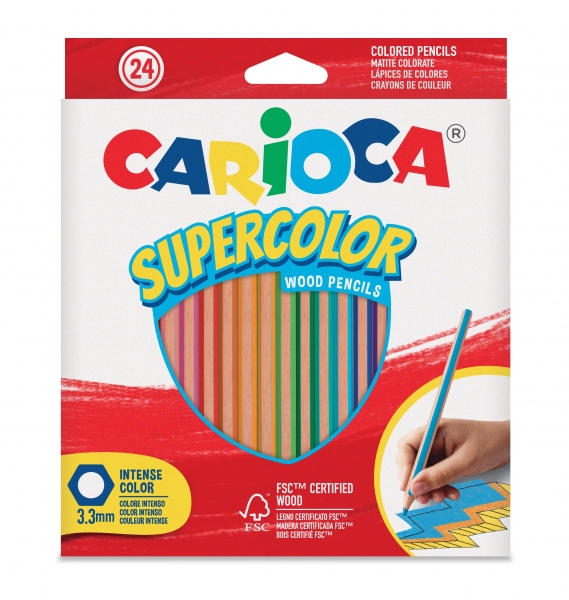 Carioca Supercolor Lot de 24 crayons en bois - Corps hexagonal - Couleurs intenses et grande opacité - Épaisseur 3,3 mm - Couleurs variées