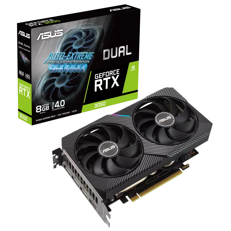 Carte graphique Asus Dual GeForce RTX 3050 8 Go GDDR6 NVIDIA - PCIe 4.0, HDMI, DVI-D, DisplayPort