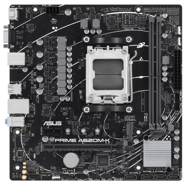 Carte mère Asus Prime A620M-K AMD AM5 2x DDR5 - HDMI, M.2, PCIe, 4x Sata III, USB 2.0, 3.2, RJ-45, VGA, facteur MicroATX