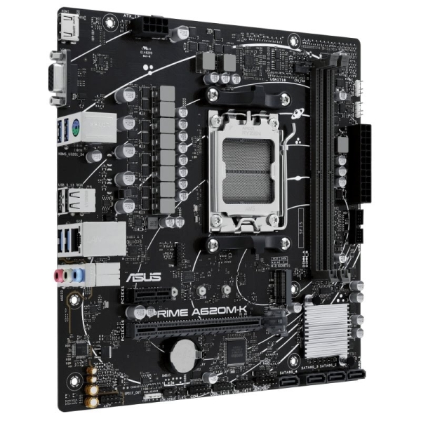 Carte mère Asus Prime A620M-K AMD AM5 2x DDR5 - HDMI, M.2, PCIe, 4x Sata III, USB 2.0, 3.2, RJ-45, VGA, facteur MicroATX