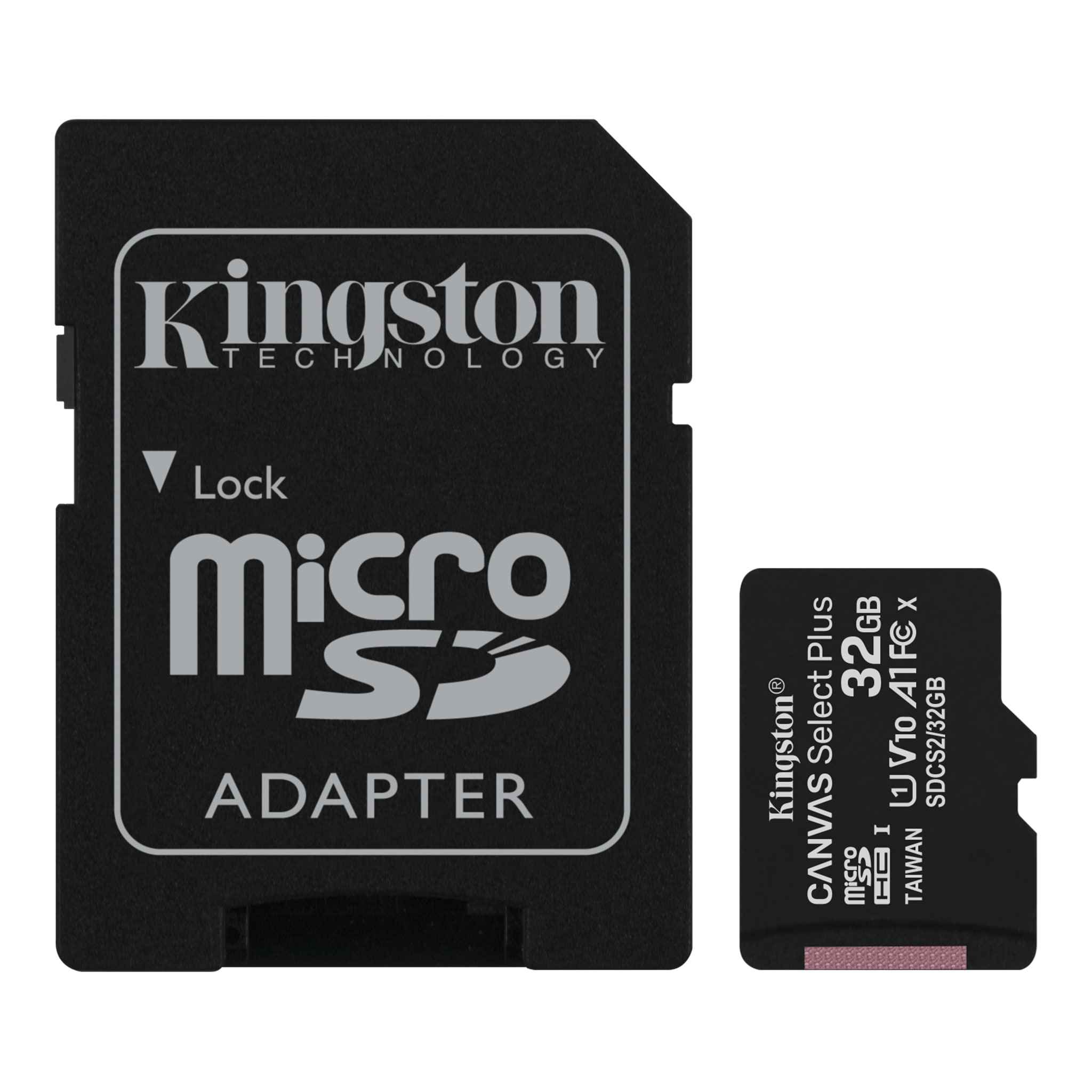 Carte Micro SDHC Kingston 32 Go Classe 10 100 Mo/s Canvas Select Plus + Adaptateur SD