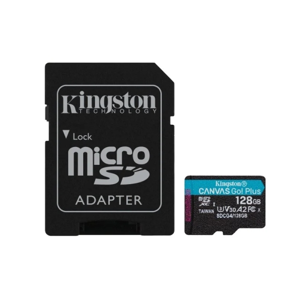 Carte Micro SDXC Kingston 128 Go UHS-I U3 V30 Classe 10 200 Mo/s Canvas Go Plus avec adaptateur