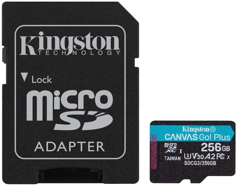 Carte Micro SDXC Kingston 256 Go UHS-I U3 V30 Classe 10 170 Mo/s Canvas Go Plus avec adaptateur