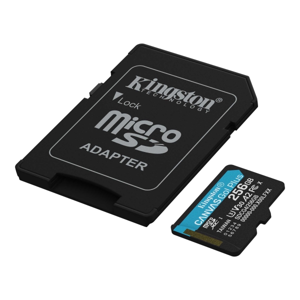 Carte Micro SDXC Kingston 256 Go UHS-I U3 V30 Classe 10 200 Mo/s Canvas Go Plus avec adaptateur