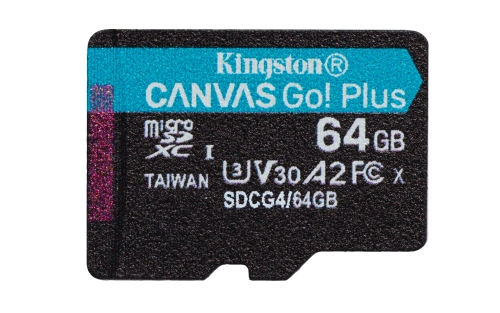 Carte Micro SDXC Kingston 64 Go UHS-I U3 V30 Classe 10 200 Mo/s Canvas Go Plus avec adaptateur