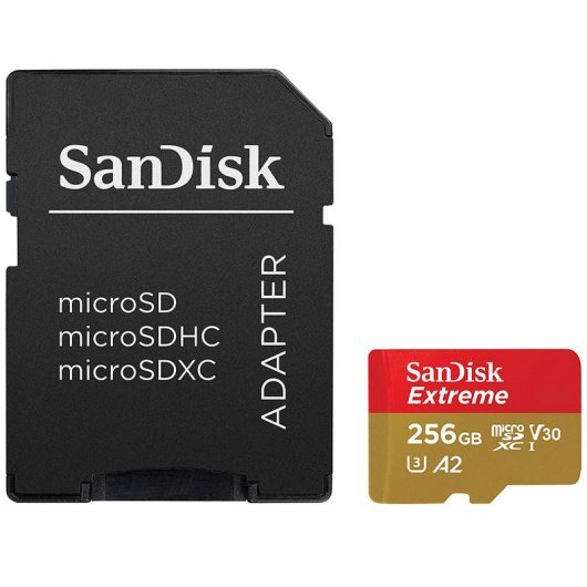 Carte Sandisk Extreme Micro SDXC 256 Go UHS-I U3 V30 A2 Classe 10 160 Mo/s + Adaptateur SD