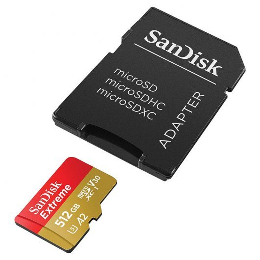 Carte Sandisk Extreme Micro SDXC 512 Go UHS-I U3 V30 A2 Classe 10 160 Mo/s + Adaptateur SD