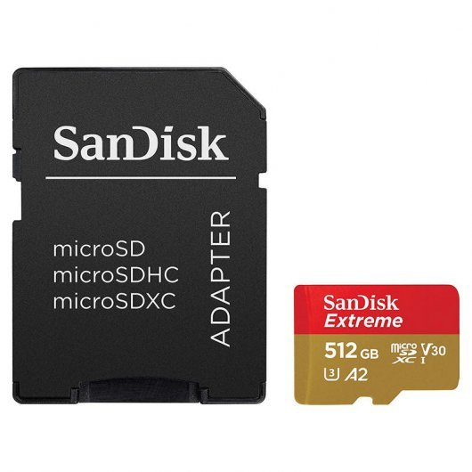 Carte Sandisk Extreme Micro SDXC 512 Go UHS-I U3 V30 A2 Classe 10 160 Mo/s + Adaptateur SD