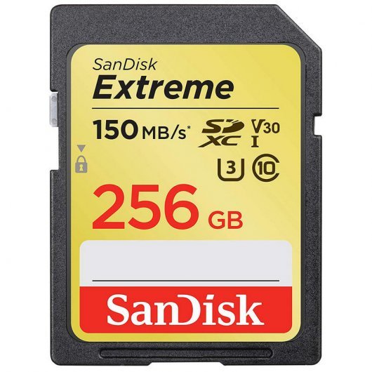 Carte Sandisk Extreme SDXC 256 Go UHS-I V30 U3 Classe 10 150 Mo/s