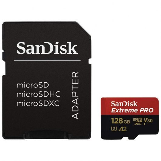 Carte SDXC Sandisk Extreme Pro 128Go U3 V30 A2 Classe 10 170Mo/s + Adaptateur SD