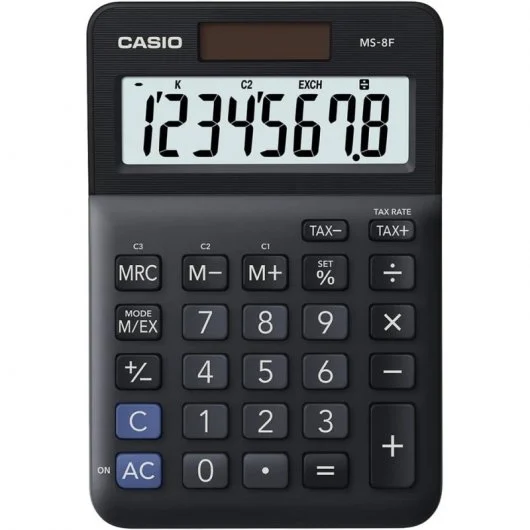Casio MS-8F Calculatrice de bureau de base - Écran LCD à 8 chiffres - Solaire et piles - Couleur noire