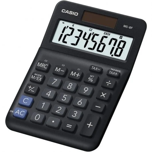 Casio MS-8F Calculatrice de bureau de base - Écran LCD à 8 chiffres - Solaire et piles - Couleur noire