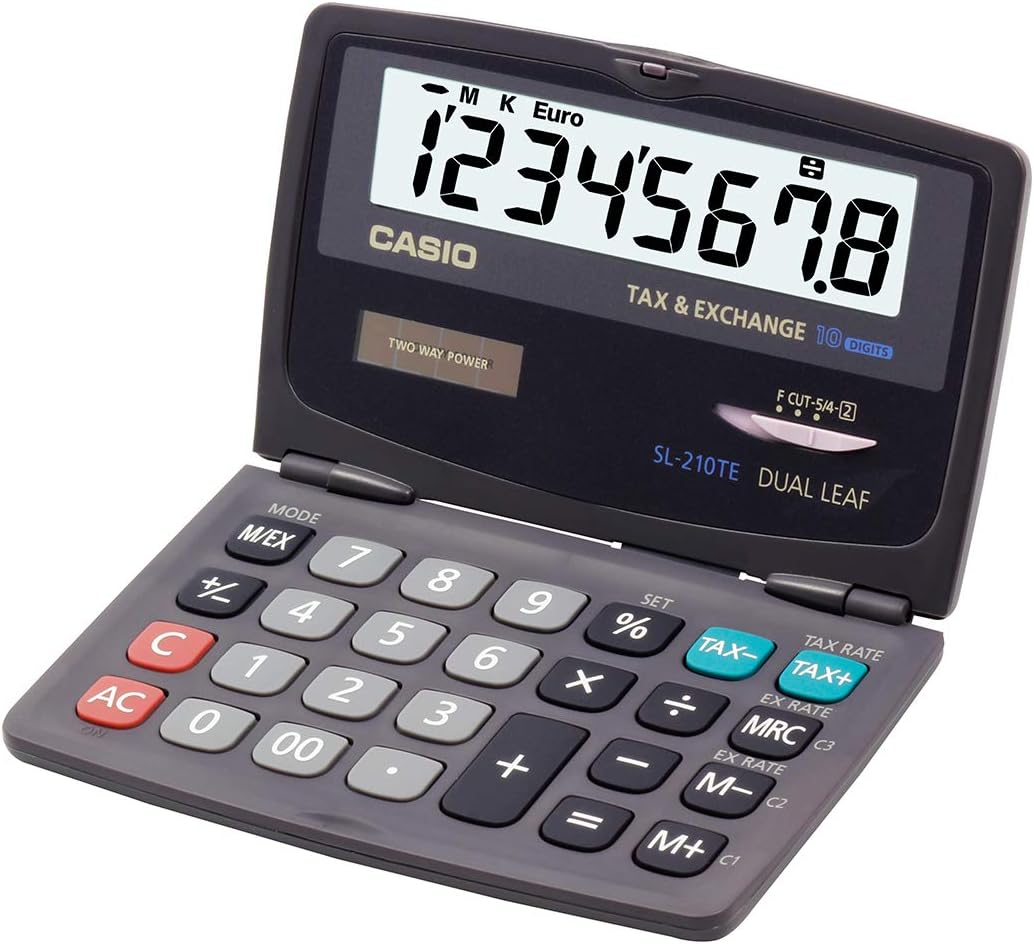 Casio SL-210TE Calculatrice de poche à clapet - Affichage à 10 chiffres - Fonction convertisseur euro - Couleur gris foncé