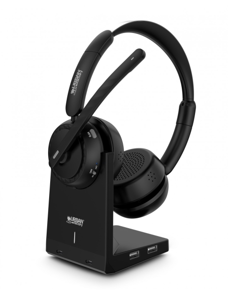 Casque Bluetooth 5.2 Urban Factory Movee Max - Réduction active du bruit - Support de charge - Microphone avec réduction du bruit ambiant - Noir