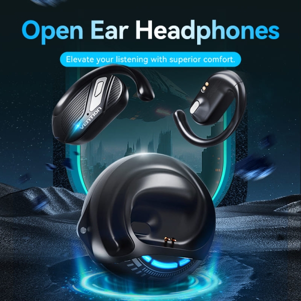Casque Bluetooth 5.4 Vention OpenBeat O12 avec étui de chargement – True Wireless – Oreille ouverte – Autonomie 7 h – Blanc
