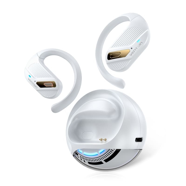 Casque Bluetooth 5.4 Vention OpenBeat O12 avec étui de chargement – True Wireless – Oreille ouverte – Autonomie 7 h – Blanc