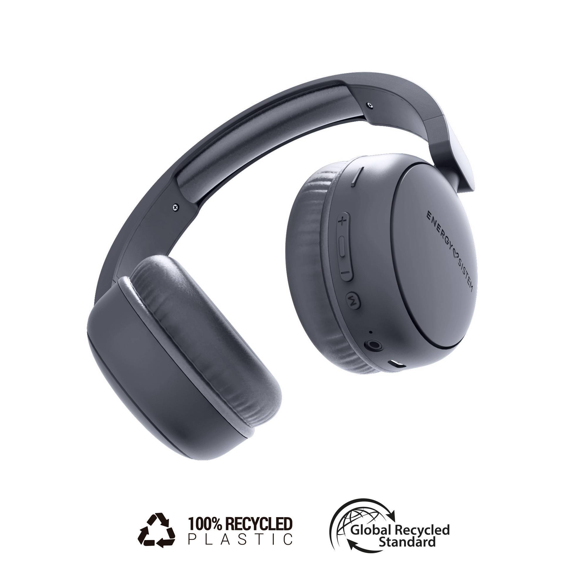 Casque Bluetooth Energy Sistem avec Radio FM - Plastique 100% Recyclé - Lecteur MP3 et Lecteur MicroSD - Technologie Bluetooth - Couleur Gris