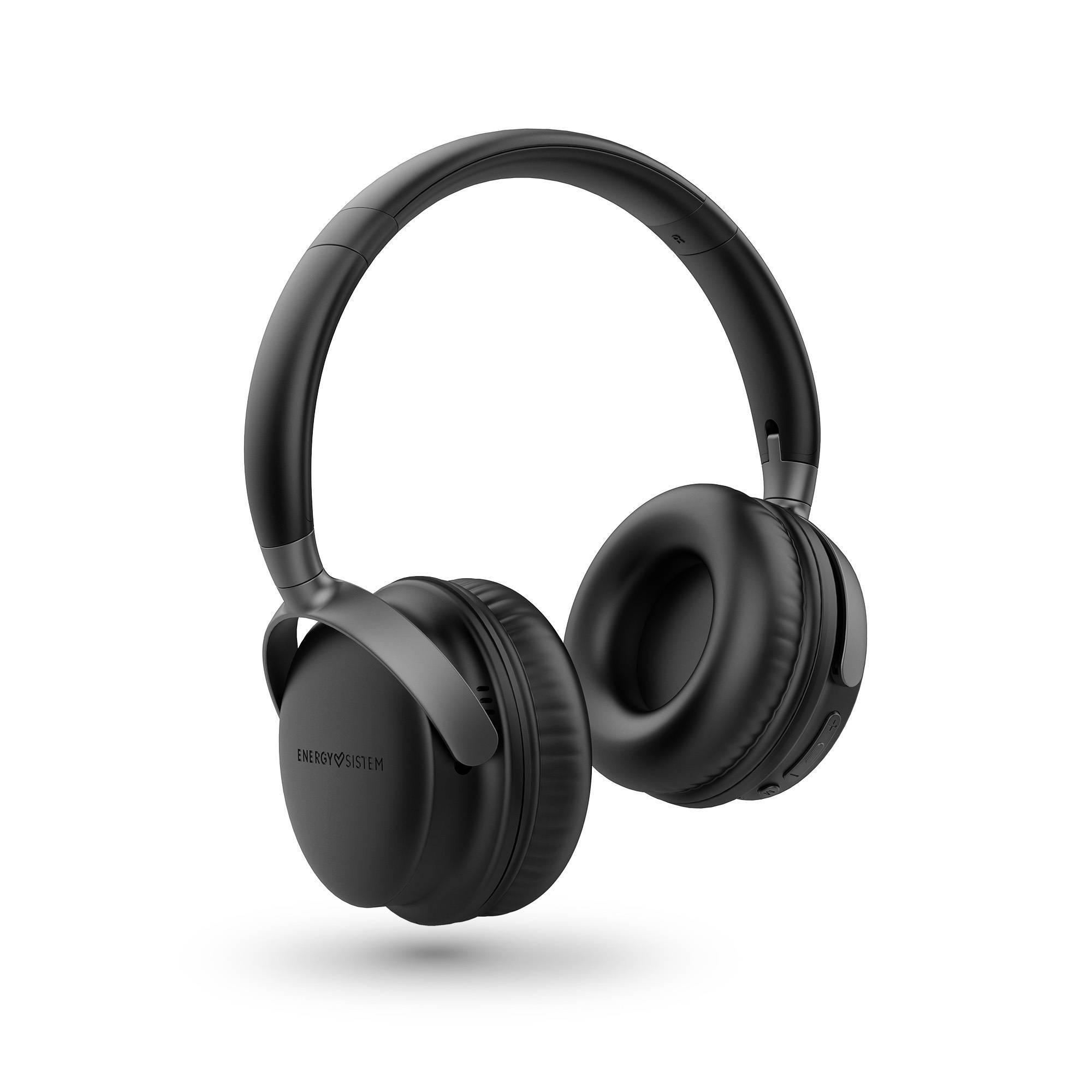 Casque Bluetooth Energy Sistem - Radio FM - Batterie 45h - Lecteur MP3 MicroSD - Basses Profondes - Coussinets en Cuir Protéiné et Mousse Visco Élastique - Couleur Noir