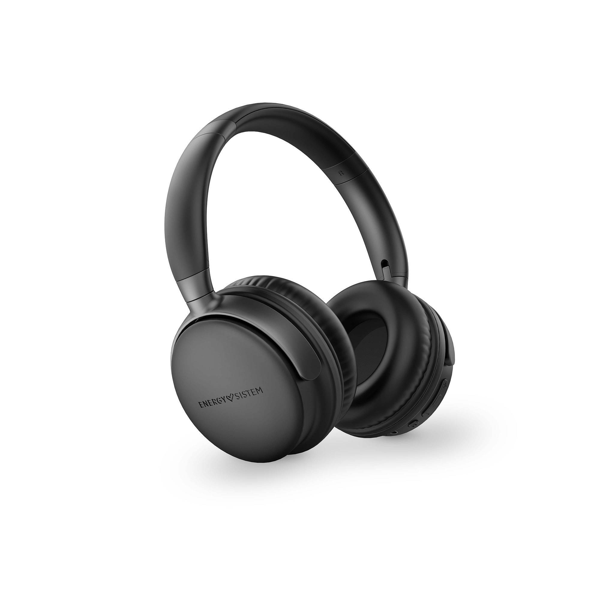 Casque Bluetooth Energy Sistem - Radio FM - Batterie 45h - Lecteur MP3 MicroSD - Basses Profondes - Coussinets en Cuir Protéiné et Mousse Visco Élastique - Couleur Noir