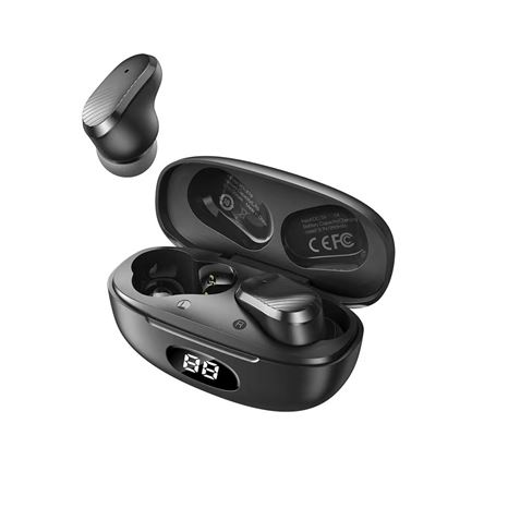 Casque Bluetooth sans fil XO 51 - Jusqu'à 4 heures de musique - Batterie pour casque 30 mAh - Batterie de boîtier de charge 250 mAh - Câble de charge de type C - Affichage de charge - Couleur Noir