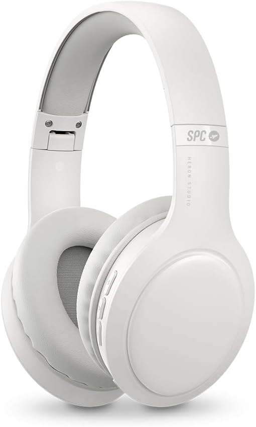 Casque Bluetooth SPC Heron Studio - Connexion simultanée à deux appareils - 30 heures de lecture - Synchronisation automatique - Conception réglable et pliable - Bouton multifonction - Couleur blanche