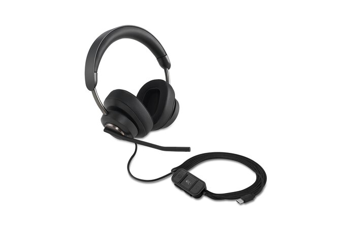 Casque Circumaural Kensington H2000 avec Microphone USB-C - Bandeau Réglable - Coussinets en Gel avec Effet de Refroidissement - Suppression du Bruit - Câble Tressé de 1,80 m - Sac de Transport Inclus - Couleur Noir