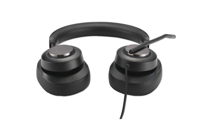 Casque Circumaural Kensington H2000 avec Microphone USB-C - Bandeau Réglable - Coussinets en Gel avec Effet de Refroidissement - Suppression du Bruit - Câble Tressé de 1,80 m - Sac de Transport Inclus - Couleur Noir