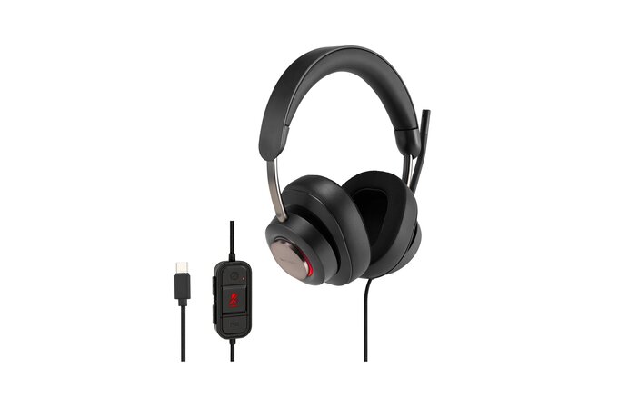 Casque Circumaural Kensington H2000 avec Microphone USB-C - Bandeau Réglable - Coussinets en Gel avec Effet de Refroidissement - Suppression du Bruit - Câble Tressé de 1,80 m - Sac de Transport Inclus - Couleur Noir