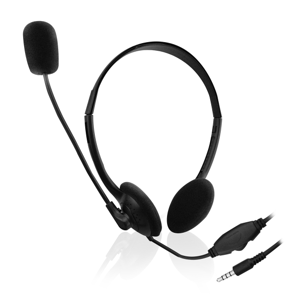 Casque de chat Ewent avec microphone et contrôle du volume - Câble de 2 m, 1 prise jack 3,5 mm 4 broches - Noir