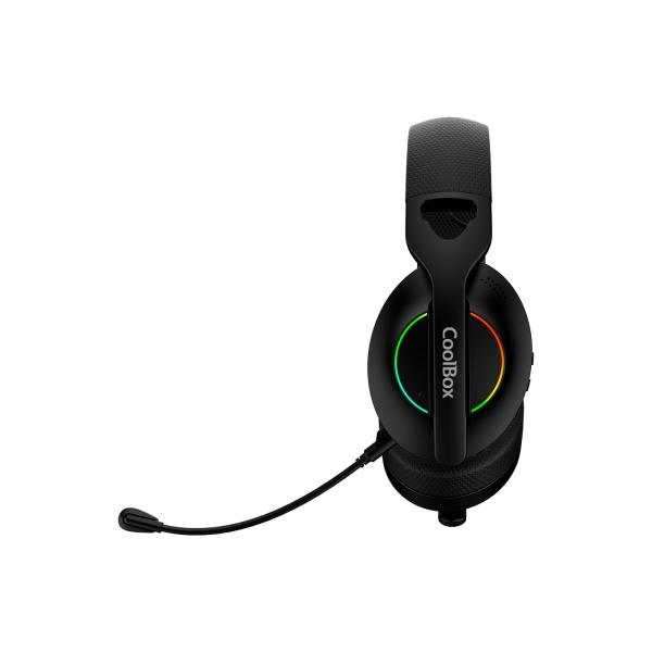 Casque Gaming Sans Fil Coolbox WB01 avec Microphone - Bluetooth 5.4, Connectivité Sans Fil 2.4Ghz ou Jack - Éclairage RGB - Jusqu'à 20h d'Autonomie - Réduction du Bruit - Noir