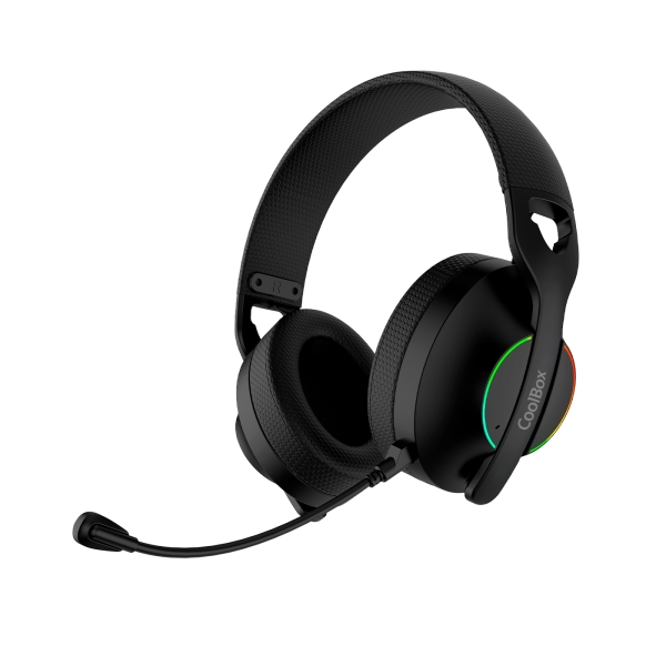 Casque Gaming Sans Fil Coolbox WB01 avec Microphone - Bluetooth 5.4, Connectivité Sans Fil 2.4Ghz ou Jack - Éclairage RGB - Jusqu'à 20h d'Autonomie - Réduction du Bruit - Noir