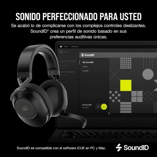 Casque gaming sans fil Corsair HS65 Wireless V2 avec microphone - Connectivité Bluetooth 5.4 et 2,4 GHz - Son 7.1 immersif - Jusqu'à 24 h d'autonomie - Noir