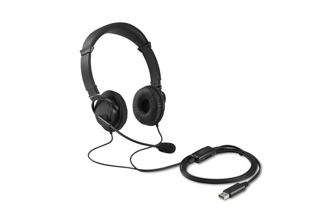 Casque Kensington avec microphone USB - Bandeau réglable - Coussinets d'oreille rembourrés - Commandes sur câble - Câble de 1,80 m - Couleur Noir