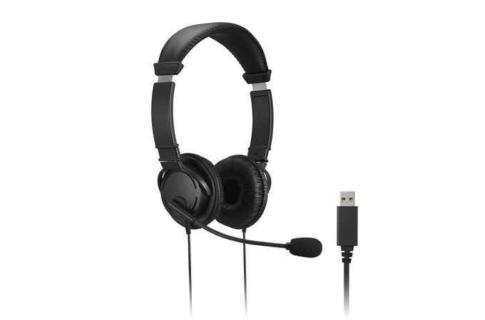 Casque Kensington avec microphone USB - Bandeau réglable - Coussinets d'oreille rembourrés - Commandes sur câble - Câble de 1,80 m - Couleur Noir