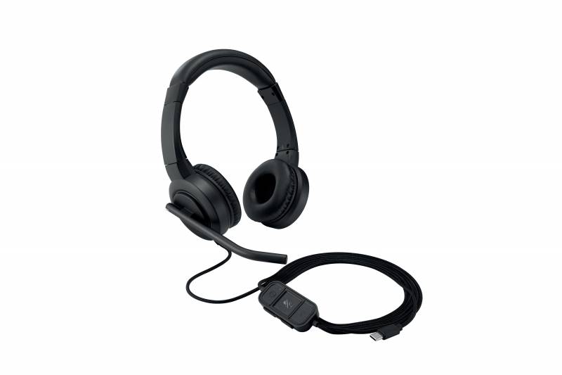 Casque Kensington H1000 avec microphone USB-C - Bandeau réglable - Coussinets d'oreille rembourrés - Commandes sur câble - Câble tressé de 1,80 m - Couleur Noir